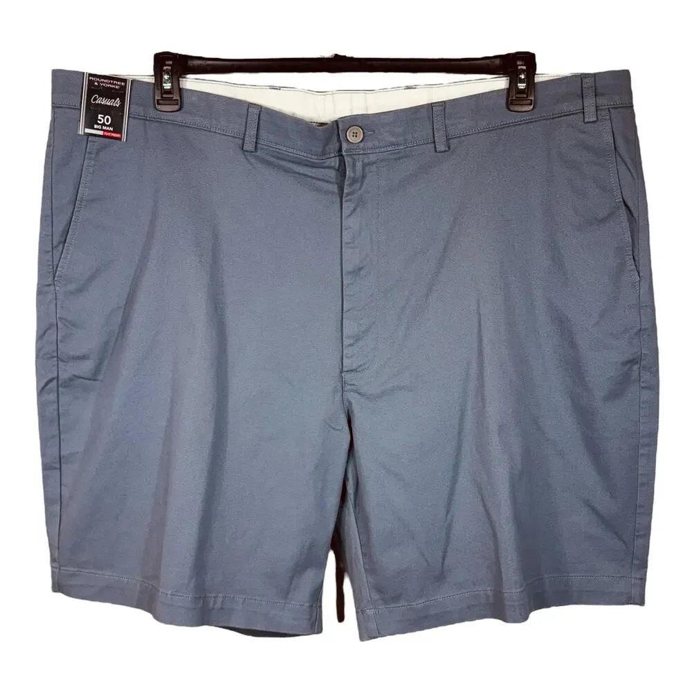 Roundtree & Yorke SZ 50 Casual Mens Chino Shorts Classic Fit Flat Front Stretch